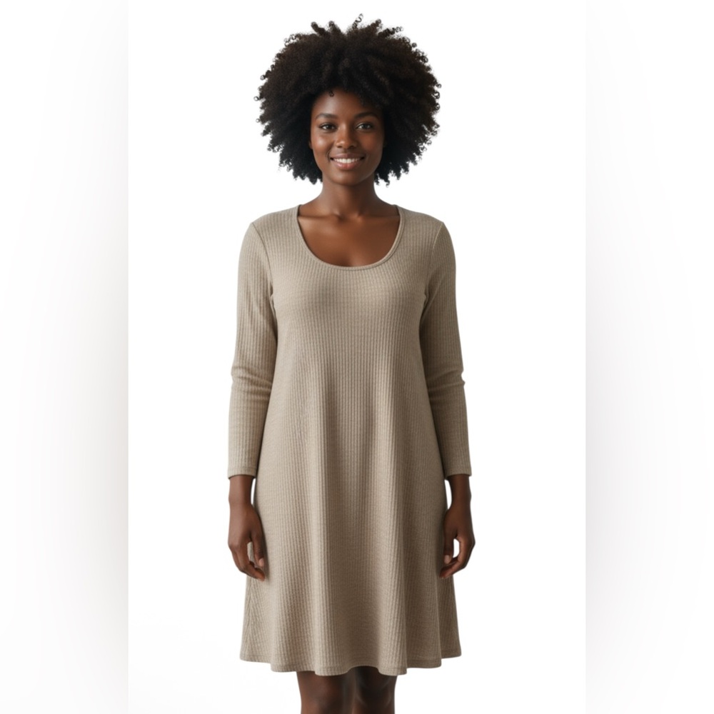 Old Navy Womens Beige Long Sleeve Ribbed Scoop Neck Knit Dress Size XXL TALL EUC